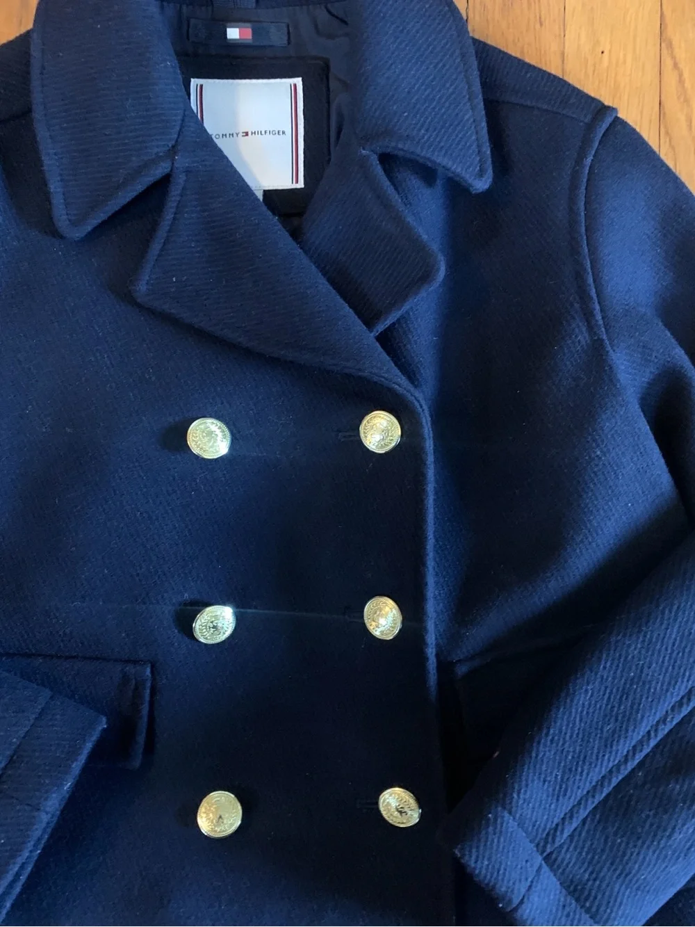 Kids Tommy Hilfiger Classic Navy Double-Breasted Peacoat S Fall/ Winter wool